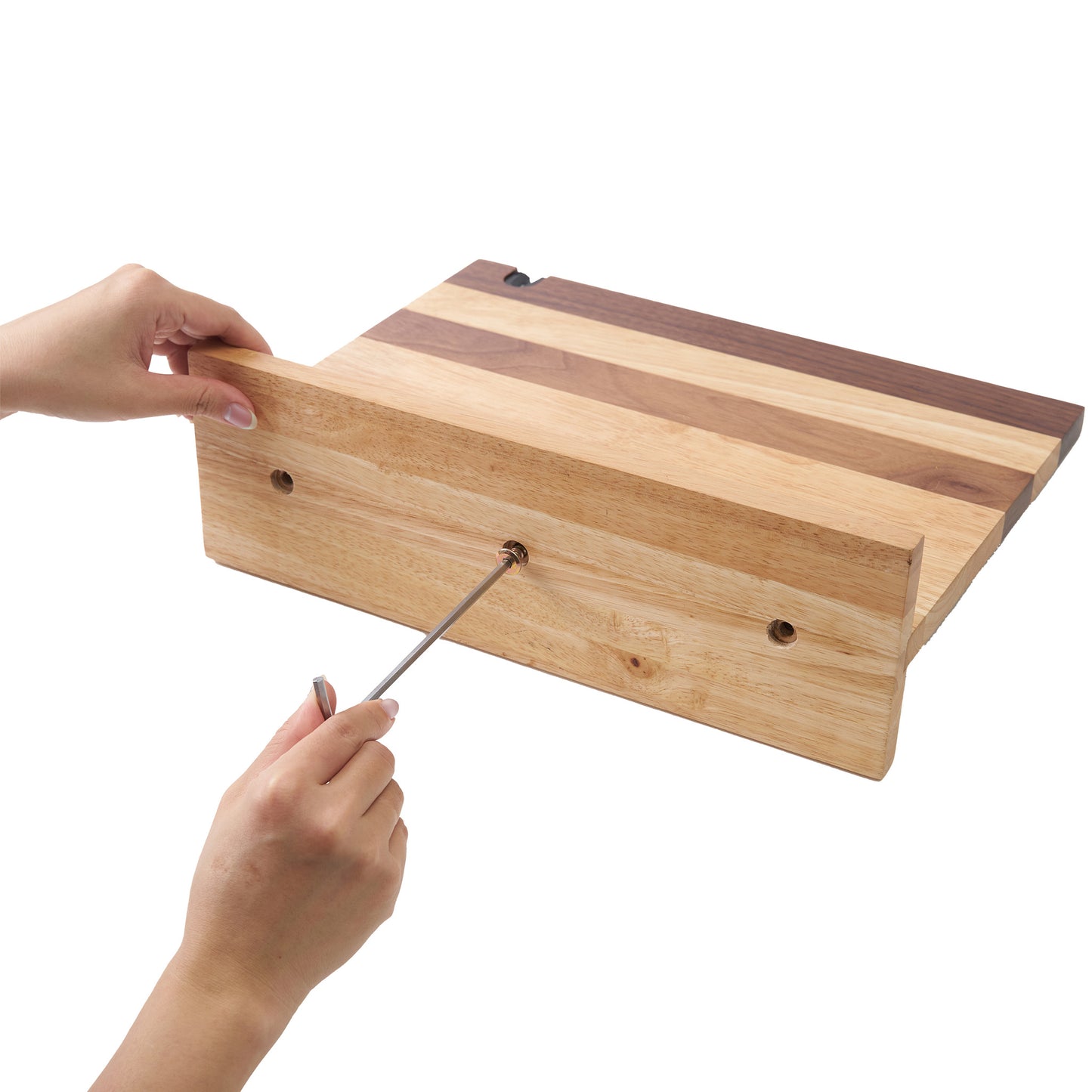Magnetic Knife Block, Double-Sided Knife Holder 14x10 Inch for Kitchen Counter, Walnut and Rubber Wood Knife Stand with Strong Magnets and Bonus Knife Sharpener